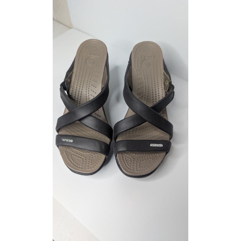 Crocs Cyprus Iv mushroom brown high heels slip on sandals comfort size 7 - Picture 3 of 12